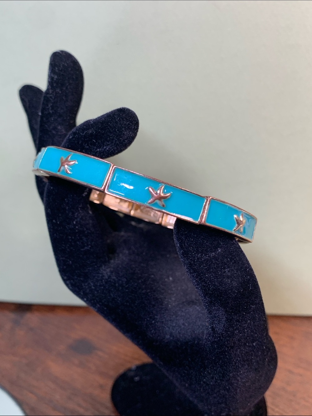Turquoise-Colored Enamel Starfish Bangle Bracelet